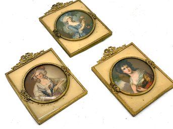 A Trio Of Antique Miniature Framed Hand Colored Etchings