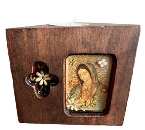 Vintage Virgin Mother Seed Art Votive