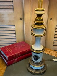Mid Century Empire Style Brass And Enameled Table Lamp