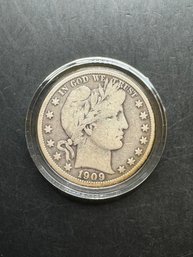 1909 Silver Barber Half Dollar