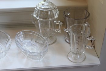 19 Pieces Of Cut Glass With Same Pattern - Bowls, Pitcher Etc