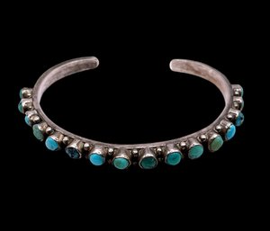 Vintage Native American Sterling Silver And Turquoise Cuff Bracelet