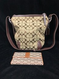 Coach Signature Fabric Bucket Shoulder Bag And Wallet Set