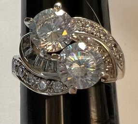 VINTAGE FANCY STERLING SILVER ROUND & BAQUETTE CZ RING