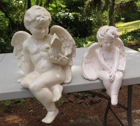 Pair Of Seated Ceramic Angels In Different Forms, One By Dept. 56