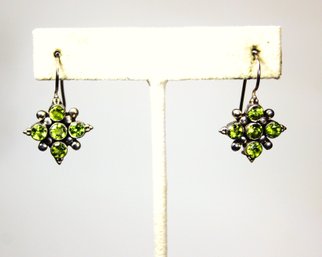 Fine Sterling Silver Pierced Earrings Having Peridot Stones