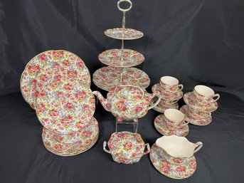 21 Pc Set House Of Claridge Chintz Collector Edition Tiered Cake Plate And Tea Set 21PC Set