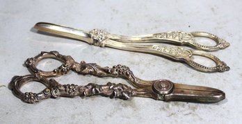Pair Victorian Silver Plated Grape Shears One By Gorham
