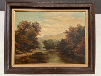 Original Painting River Scene Signed C. Laren? 25x20 Framed