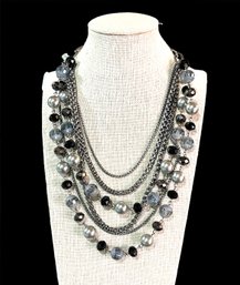 Large Chunky Multi Layer Gray And Black Beaded Statement Necklace
