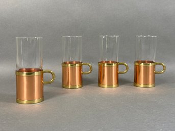 A Set Of Four Copper, Brass & Glass Irish/Turkish Coffee Cups By Beucler
