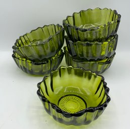 Vintage Indiana Glass Heavy Olive Avocado Glass Salad Bowls (T)