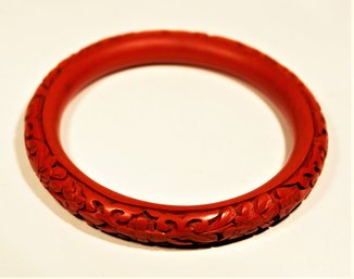 Vintage Hand Carved Chinese Red Cinnabar Bangle Bracelet