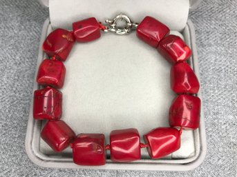 Fabulous $395 Chunky Red Coral Bracelet With Silver Clasp - Brand New - Never Worn - Just  BEAUTIFUL !