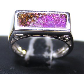 Very Fine Sterling Silver Filigree Ring Having Amethyst Crystal Stones Size 8