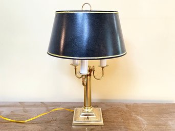 An Elegant Brass Lamp With Black Shade, Inpainted Gold