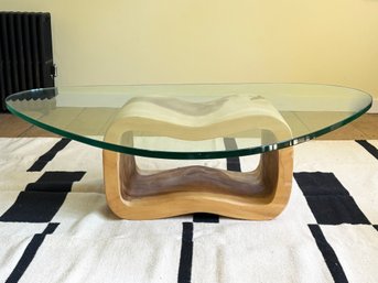 A Modern Exotic Hardwood Based Coffee Table With Boomerang Glass Top - Gorgeous!