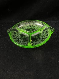 Anchor Hocking Green Uranium Glass Compartment Relish Dish