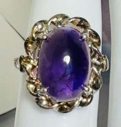 VINTAGE STERLING SILVER AMETHYST CABOCHON RING