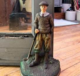 An Antique Cast Iron Door Stop - Golfer!