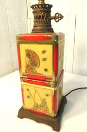 Red And Yellow Asian Metal Table Lamp