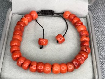 Fabulous Brand New $275 Retail Natural Chunky Orange Coral Beads On Black Silk Cord Adjustable Bracelet WOW !