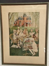 Family Portrait Painting Lithograph Mary Petty 17x22 Matted Framed