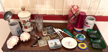 Mexpansive 20 Piece Bar Lot Incl. Porcelain/ Ceramic Beer Steins, Jack Daniels Collectibles,ashtrays, Coasters