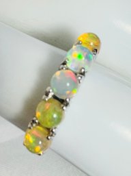 PRETTY STERLING SILVER OPAL 5 STONE RING