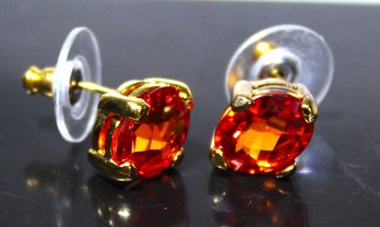 Pair Sterling Silver Orange Gemstone Pierced Earrings