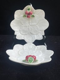 Bordallo Pinheiro White Christmas Holly Cherries Candy Dishes