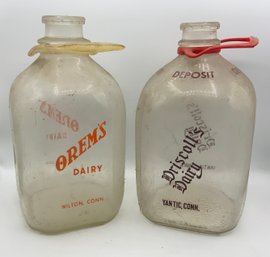 2 Vintage Glass Milk Bottles ~ OREMS & DRISCOLLS ~ (T)