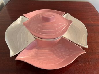 Vintage MCM, Pink And Off White Onion Form Serving Dish/ Deep ? Set.