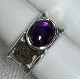 BEAUTIFUL HAND WROUGHT STERLING SILVER AMETHYST RING