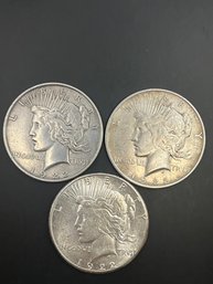 3 Silver Peace Dollars 1922, 1922-D, 1922-S