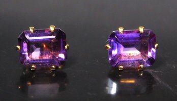 Fine Gold Over Sterling Silver Genuine Amethyst Stone Pierced Earrings