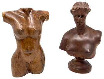 Carved Wooden Female Torso And Venus Bust