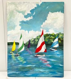 A Vintage Mid Century Oil On Board - Sailing Scene