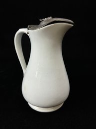 Antique Ironstone Syrup Pitcher W/pewter Lid