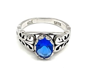 Vintage SETA Sterling Silver Blue Stone Ring, Size 6.75