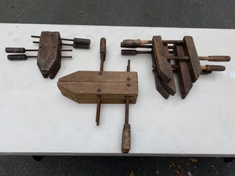 Antique Wood Clamps. Jorgensen And Wood Screw Clamps. Total Of (7) Clamps. No Shipping.