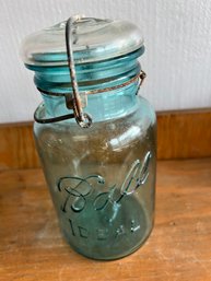 Vintage Ball Ideal Teal Glass Jar