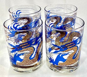 Blue And Gold Dragon Double Old Fashioned Glasses