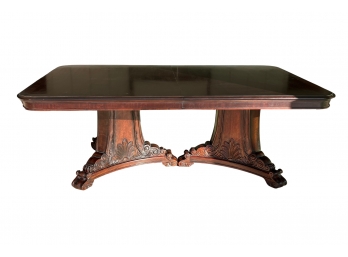 A Ralph Lauren / Henredon Banded Mahogany Double Pedestal Extending Dining Table