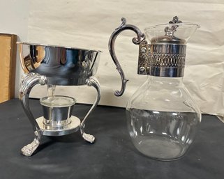 RARE Vintage Glass Coffee Carafe, Silver Plated Warming Stand, Candle Holder, F B Rogers Silver Company. DS-A3