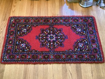 A Vintage Hand-Woven Moroccan Area Rug/Mat In Red, Blue & Black, 50x30'