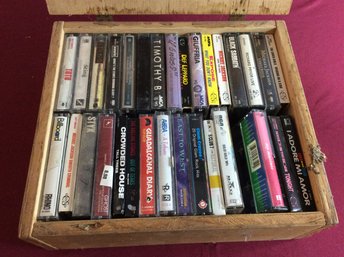 Cassette Tape Lot In Wooden Crate