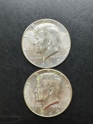 2 Kennedy Forty Percent Silver Half Dollars 1966, 1969-D