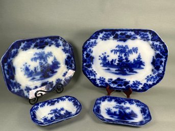 Antique J & G Alcock Scinde Flow Blue Platters