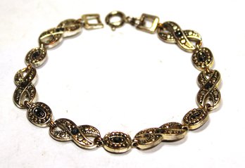 Vintage Silver Over Copper Link Bracelet Having Marcasite Stones